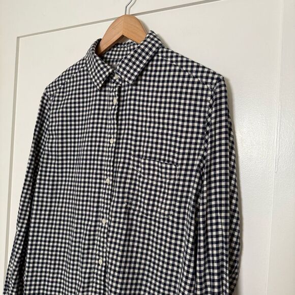 Uniqlo Flannel Shirt Womens Sz L White Black Checkered Button Up Long Sleeve - Picture 2 of 11